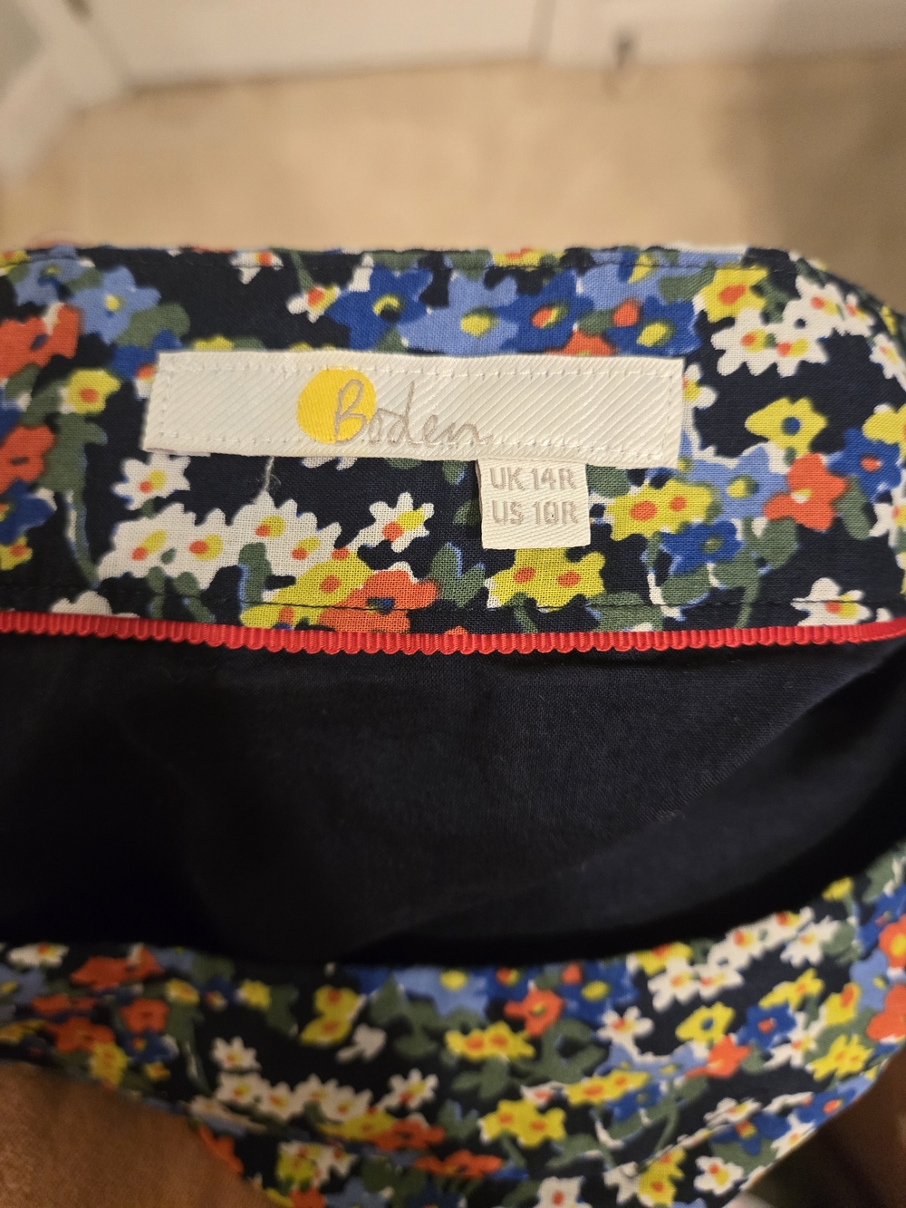 Boden Navy Floral A-Line Midi Skirt Size 10R - Picture 3 of 4